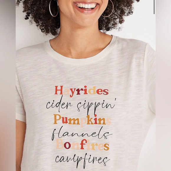 Maurices White Hayrides Pumpkin Bonfires Short Sleeve Graphic Tee Large Women’s - Picture 12 of 12